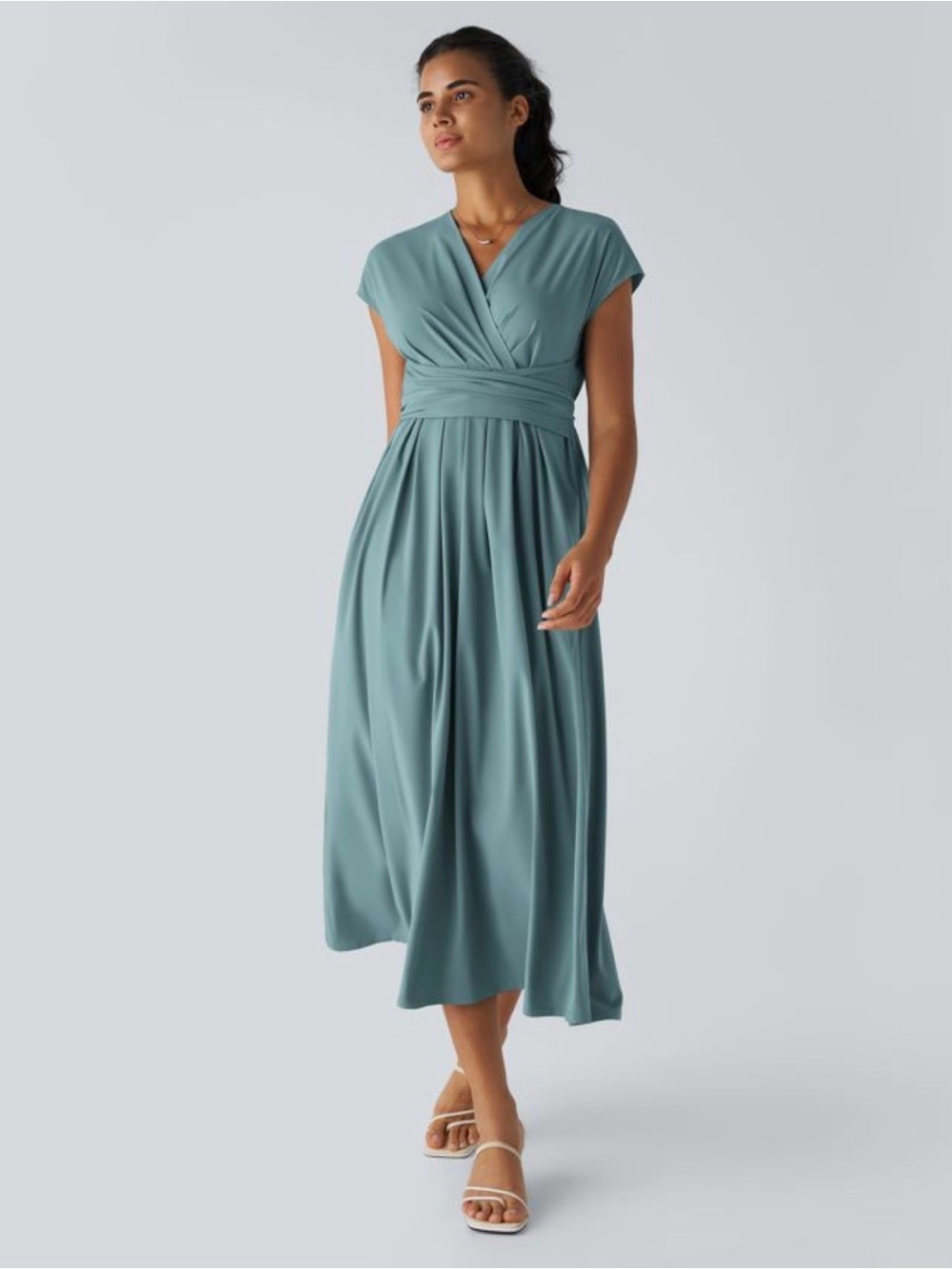 HALARA Breezeful V Neck Short Sleeve Pocket Tie Back Quick Dry Midi Casual Dress